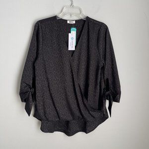 West K Stitch Fix Black Allan Surplice Tie Sleeve High Low Blouse NWT